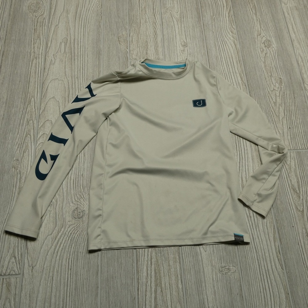 Avid Fishing Sun UV‎ Shirt Size Youth S Long Sleeve Crew Neck Polyester Stretch